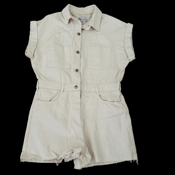 Zara Pants - Zara Women’s Short Denim Jumpsuit Cream Size XL NWT